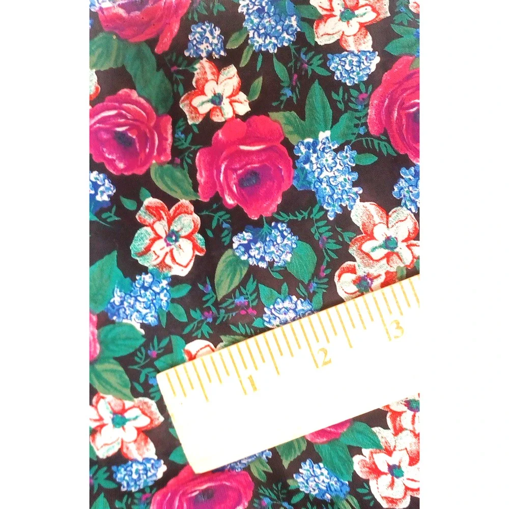 VTG Emday Black Pink Floral Polyester Fabric Lightweight 1 Pc 5 1/2 Yards x 42